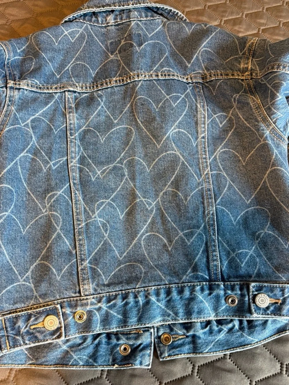Old Navy Blue Denim Jacket with White Heart Print